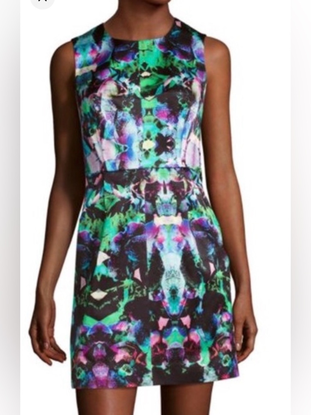 Sleeveless Multicolor Abstract Print Sheath Dress